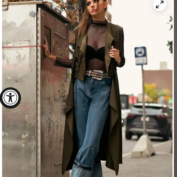 Kate Hewko Long Layering Cargo Vest Trenchcoat - Lightweight w/ Drawstring Waist - Picture 6 of 16